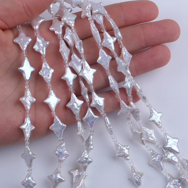 18cm 9-11*13-16mm Wholesale Natural White Irregular Freshwater Pearl Star Bead for Jewelry Making