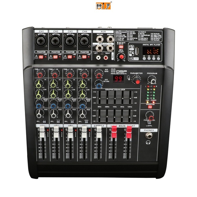 RIY RAM402D Metal Audio Amplifier 4-Channel Mini Power Mixer with 99 DSP Effects