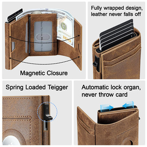 Portefeuille Homme en Cuir Véritable à Trois Volets avec Poche AirTag, Style Vertical, Design Décontracté Multifonctionnel - Product Image 4