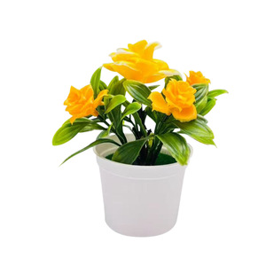 Nouvelle plante artificielle en pot rond, cinq roses moyennes, bonsaï, décoration de bureau, ornement de plante décorative - Product Image 5