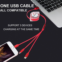 Câble de charge rétractable 3 en 1 avec impression de logo personnalisé, cadeau promotionnel pour entreprise
