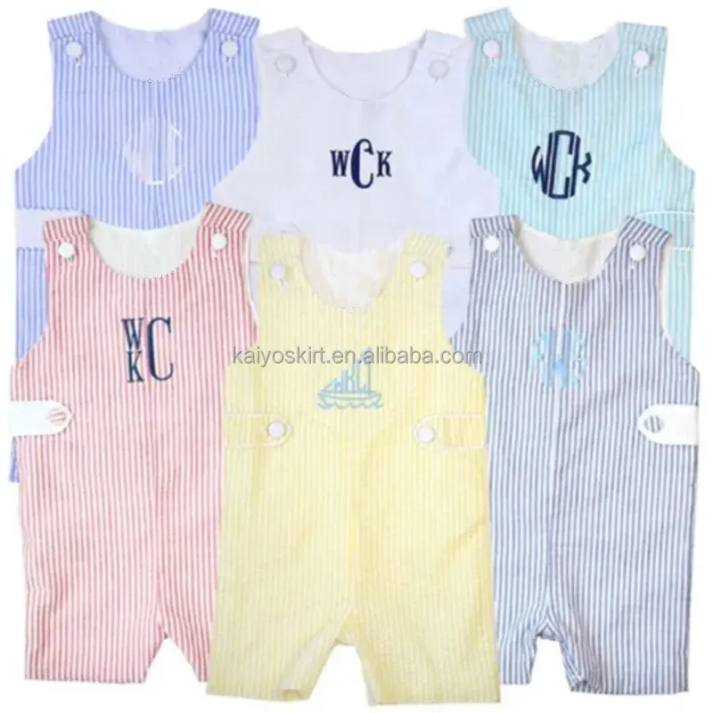 high quality baby boy clothes jumpsuit seersucker lined shortall one piece jon jon romper set