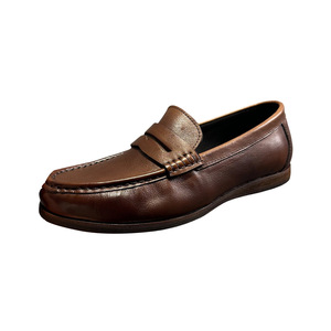 Mocasines Retro de Cuero Genuino Marrón para Hombre, Zapatos Casuales Sin Cordones, Tacón Bajo, Cómodos, Color Sólido, Diseño con Costuras - Product Image 1