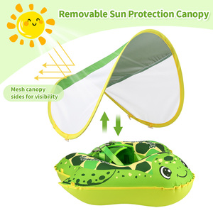 Thú vị thiết kế màu xanh lá cây rùa trẻ em bơi hồ bơi nổi vòng với mái hiên trẻ em bãi biển Đồ chơi Inflatable bé bơi <span class=keywords><strong>Float</strong></span> - Product Image 2