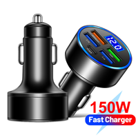 Cargador de coche estándar de 150W 5 en 1 con pantalla digital Cargador de coche de 5 puertos con arrastre de voltaje Cargador de coche de cinco puertos