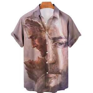 Chemises pour hommes avec impression par sublimation de Jésus crucifié, style Harajuku décontracté, manches courtes, vêtements pour hommes, chemises personnalisées pour hommes - Product Image 4