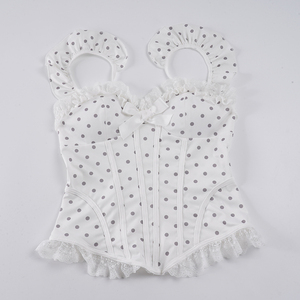 French Royalcore Polka Dot Lace Asymmetrical Waist Cinching Cami Top Pure Sexy Hot Girl Butterfly Sleeve Top - Product Image 6