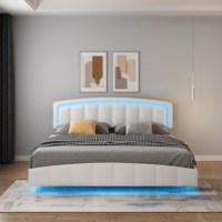 Cadre de lit Queen-size Willsoon en tissu noir avec tête de lit capitonnée éclairée par LED, mobilier de chambre à coucher moderne personnalisable