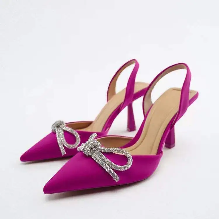 ZWS6 Women's New Style Bow Crystal High Heels Stiletto Pointed Toe Shoes