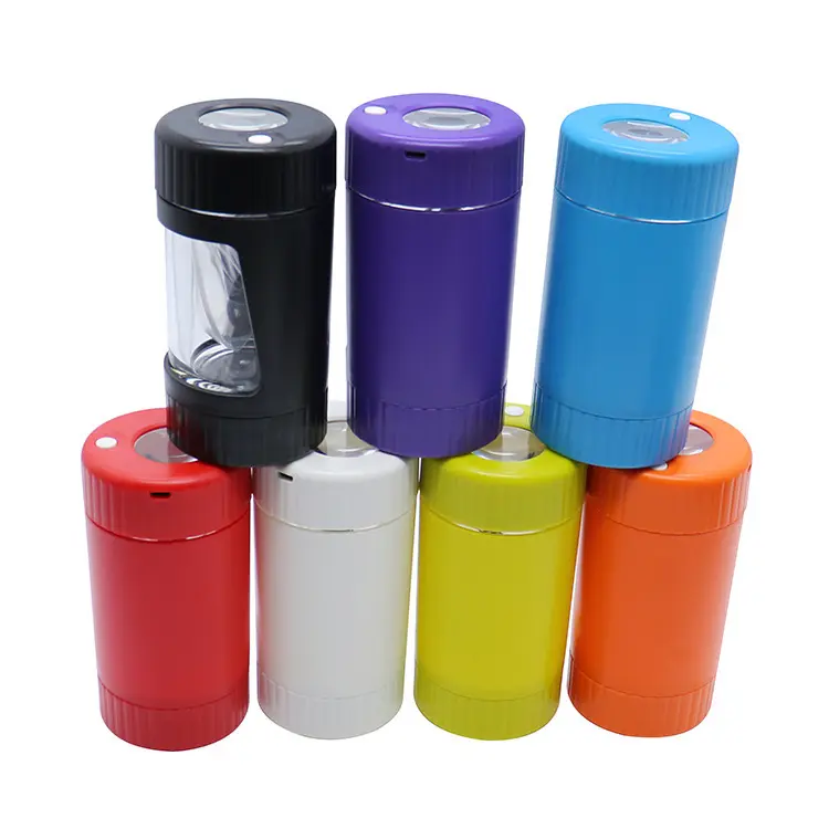 4 in 1 Glowing Dispenser Container Lagerung Luftdicht Geruchs sicherer Stash Lupe Led Jar Mit Kräuter mühle