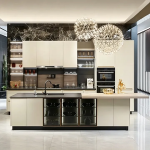 Meubles de cuisine commerciaux de luxe sur mesure, ensemble d'armoires de rangement en bois laqué pour projets de villas - Product Image 4