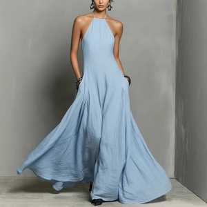 Vestido Maxi sin Mangas con Espalda Descubierta para Mujer, Tallas Grandes, Mezcla de Lino, Color Sólido, Casual, Verano, Estilo Fluido, Dropshipping Shopify - Product Image 2