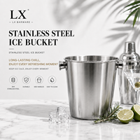 LIXING Ensemble de seau à glace rond moderne en acier inoxydable avec pinces et couvercle, motif floral de luxe, refroidisseur à vin pour la maison, le bar et les fêtes, capacité 1,6 L