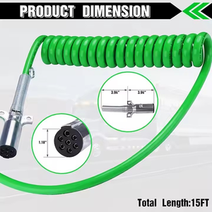 Factory Wholesale Green 15ft 7-Way Coiled Electrical Cable for Semi Truck <b>Trailer</b> <b>Tractor</b> - Product Image 2