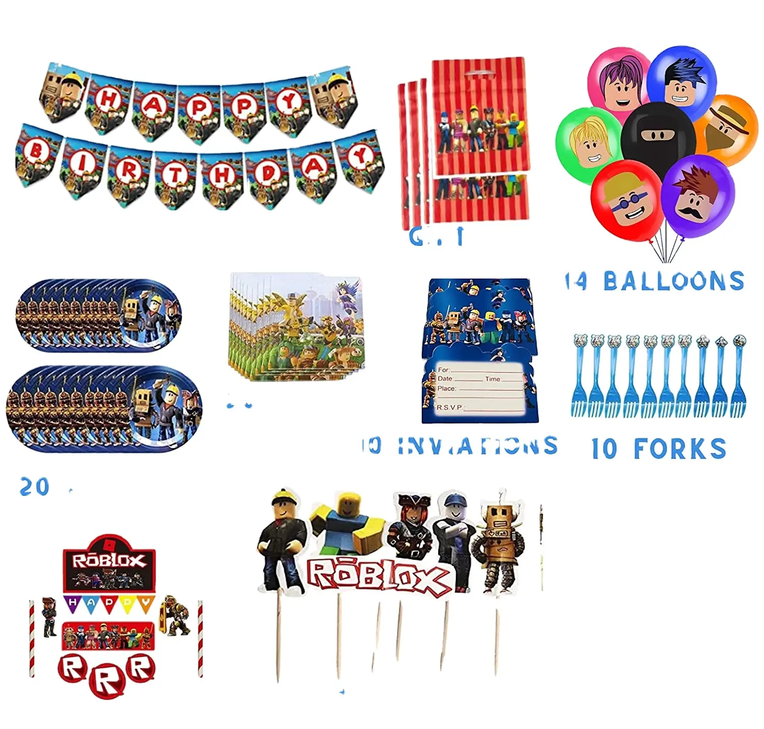 Robloxes Party Supplies for Birthday Video Game Ro-blox Party Decorations including Invitations Banner Balloons Napkins