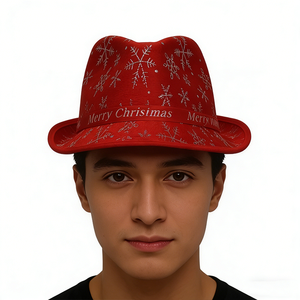 Sombrero Fedora Rojo Navideño con Estampado de Copos de Nieve, Unisex, para Fiestas, Invierno, Vacaciones - Product Image 5