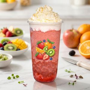 Gobelets en plastique PP rigide jetables transparents avec logo personnalisé, diamètre 90 mm, pour boissons froides, thé Boba, lait - Product Image 1