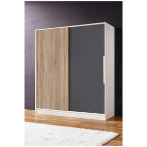 Armario Moderno Blanco Sonoma de 2 Puertas Corredizas con Cajones y Múltiples Estantes, Gabinete de Dormitorio con Puerta de MDF y Melamina para Apartamentos - Product Image 1