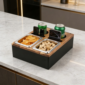 Acacia Houten Draagbare Afneembare Sofa Snack Couch Drankjes Opbergbak Caddy Tray Box Bekerhouder - Product Image 4