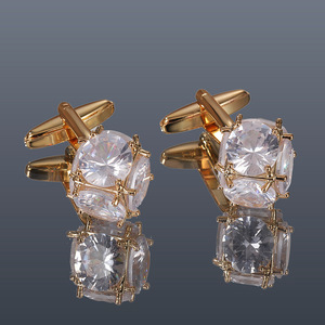 Mancuernillas para Hombre de Alta Calidad, Mancuernillas de Lujo con Diamantes, Mancuernillas Redondas de Circonio Dorado para Camisa - Product Image 2