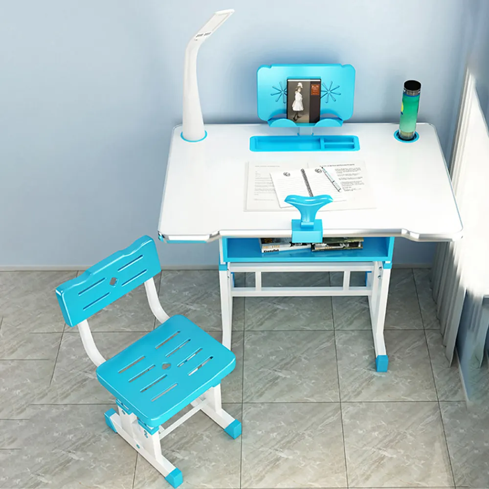 Juego de mesa y silla de estudio para niños de altura ajustable ergonómica con luz de lectura para niños actividad de aprendizaje escolar escritura