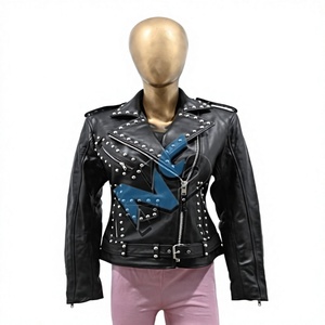 Chaqueta de Moto para Mujer Nabtay Sports, Negra, de Cuero Vacuno Tejido Transpirable, con Remaches Decorativos, Cierre de Cremallera, Cuello Camisero Completo - Product Image 1
