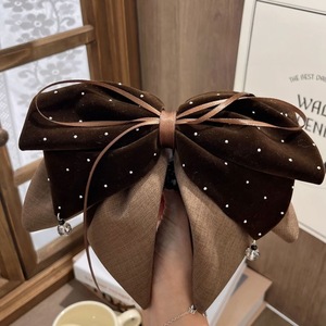 Pince à cheveux élégante en tissu couleur café avec nœud, pour femme, idéale pour les soirées - Product Image 2