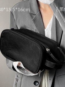 Sac de rangement cosmétique de voyage portable à grande capacité avec poignée souple à double fermeture éclair en PU imperméable à l'eau nouvelle mode transfrontalière - Product Image 5