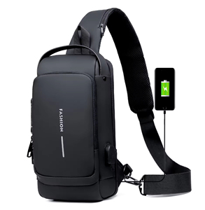 Sacs de poitrine pour hommes en nylon imperméable, durables, antivol, avec port USB, multifonctionnels, sacs messagers de voyage, bandoulière - Product Image 6