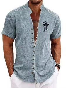 Chemise décontractée d'été pour homme en satin extensible, style hawaïen rétro imprimé, col rabattu, manches courtes, respirante et écologique, 100 % - Product Image 4