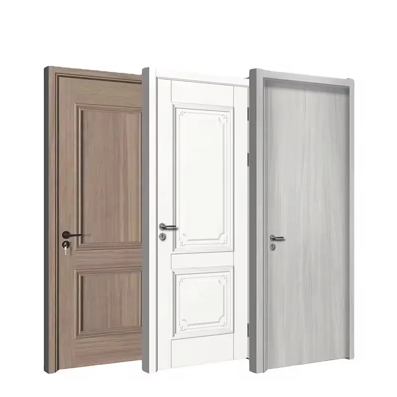 Porta de madeira maciça para quarto com painel de PVC WPC MDF, porta interior de quarto, design mais recente