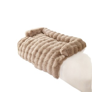 Pet <b>Dog</b> Bed Mat Rectangle <b>Light</b> Brown Dark Gray Plush Rabbit Fur Non Slip Durable Machine Washable Four Seasons - Product Image 5