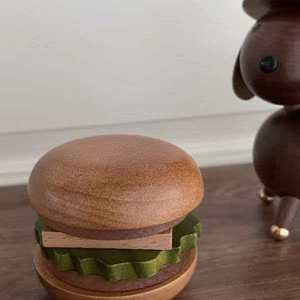 Wooden Burger <b>Coaster</b> Set Magnetic Layered Design Round Shape Desk Decor Heat Resistant Table Accessory - Product Image 2