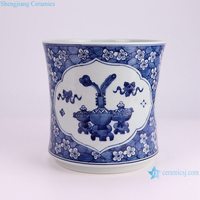 RZOE15-A Chinoiserie Pot en porcelaine bleu et blanc Jardinière en céramique de fleurs de prunier traditionnelles