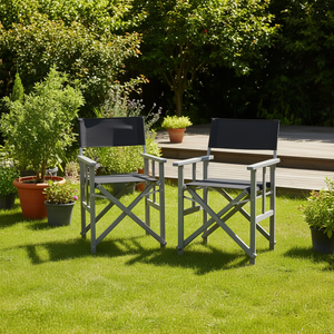 Juego de 2 Sillas de Jardín Director, Estructura de Aluminio Gris, Plegables, Muebles de Exterior de Estilo Contemporáneo para Jardín - Product Image 2