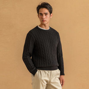 Otoño Invierno hombres 100% algodón pulóver RL estilo Base manga larga cálido Casual suéter cuello retorcido patrón frontal sólido de punto - Product Image 2