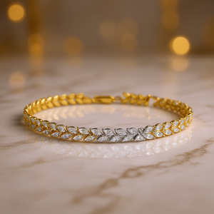 Bracciale da tennis da donna Xl1501 placcato oro 22k con cristalli e strass, incastonatura a canale, motivo vegetale, stile classico per tutti i giorni - Product Image 2