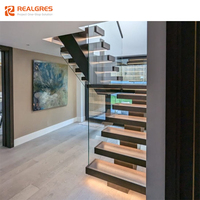 Realgres design moderne préfabriqué mono stringer escalier intérieur en bois de chêne bande de roulement duplex maison escaliers