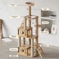 Arbre à chat design moderne avec plateforme de repos surélevée, plusieurs surfaces à gratter et base antidérapante sécurisée pour les chats de grande taille