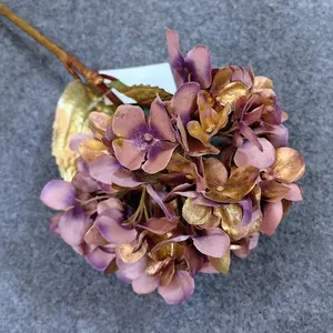 Latest Artificial Silk Flower Gold Base Broken Color Small Petal Hydrangea For Home Decoration Materials For Arranging Flowers