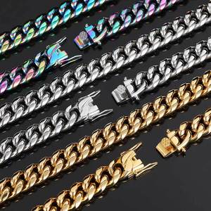 18k 골드 도금 힙합 두꺼운 스테인레스 스틸 6mm-18mm 목걸이/팔찌 망 무거운 마이애미 쿠바 링크 체인 초커 - Product Image 3