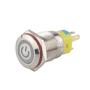 16mm metal button switch self-locking power symbol LED waterproof panel button 12v 24v 220v