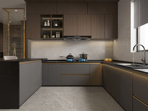 Armoire de cuisine moderne couleur chêne <span class=keywords><strong>blanc</strong></span> panneau mat <span class=keywords><strong>porte</strong></span> en verre livraison rapide incontournable pour appartement centre commercial comprend un évier - Product Image 5