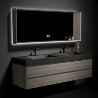 Meuble de salle de bain double vasque style luxe léger, armoire en bois massif, miroir intelligent, rangement, design moderne, pour hôtels et villas