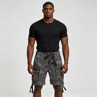 Shorts cargo vintage délavés avec logo personnalisé, plusieurs poches à rabat, cordon de serrage à la taille et braguette boutonnée – Vente en gros