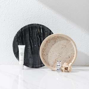 Vassoio Ottomano Contemporaneo Intertrade in Travertino Naturale, Vassoio Decorativo Rotondo per Tavolo da Toeletta - Product Image 2