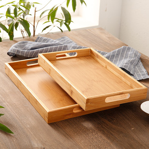 Plateau de service rectangulaire en bambou, plateau à thé en bois massif pour service à thé Kung Fu et plateau à pain, style simple, usage domestique - Product Image 1