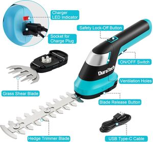 Taille-haie sans fil DURATECH, 3,6 V, 2-en-1, tondeuse à gazon et cisailles rechargeables portatives pour jardin, cour et pelouse - Product Image 3