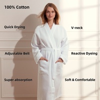 Peignoir en coton blanc gaufré pour adultes, kimono, peignoir gaufré personnalisé avec logo, peignoir gaufré unisexe