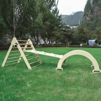 Structure d'escalade intérieure en bois massif pour enfants, aire de jeux pour tout-petits avec toboggan, échelle, anneaux, abaque, en pin écologique